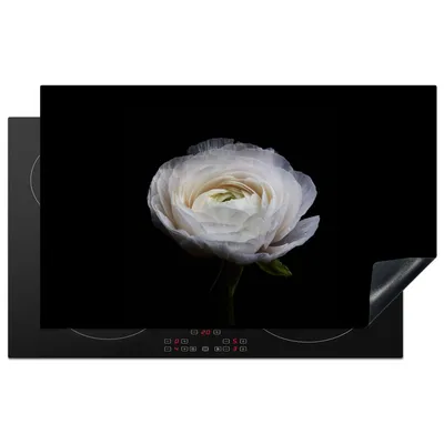 Produktbild von KitchenYeah© Herdabdeckplatte Blume - Schwarz - Weiß , 83x51cm, Küche Deko, Glaskeramikkochfeld Herdabdeckung, Abdeckplatte fùr Kochfeld