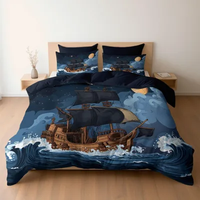 Productafbeelding van Dekbedovertrek Cartoon Piratenboot 140 x 200 cm
