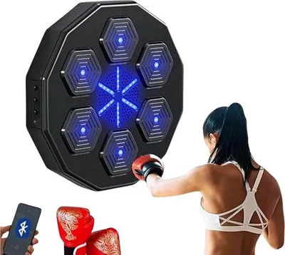 Zdjęcie produktu dla Czarny sprzęt do treningu bokserskiego z diodami LED, rękawicami i podświetleniem muzycznym