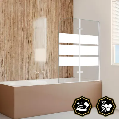 Zdjęcie produktu dla Przegroda prysznicowa Peviasot, 100x140 cm, składana przegroda do wanny, osłona do wanny z białymi paskami, ścianka prysznicowa wykonana z 6 mm szkła NANO Easy Clean