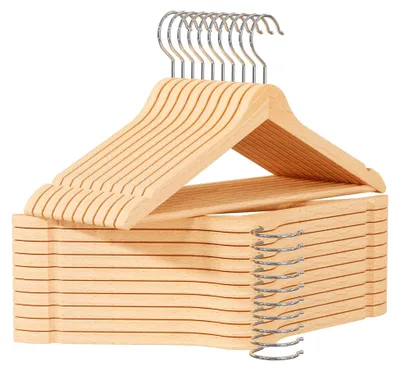 Produktbild von Kleiderbügel aus Holz – 20er Set mit drehbarem Haken und Einkerbungen