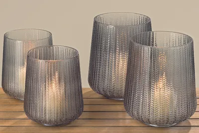 Produktbild von 2x Windlichter Talamo im Set  Glas Teelicht-Kerzen-Halter Dekovase Höhe 23cm