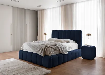 Produktbild von Polsterbett Doppelbett Set.3 CARSON 200x200cm Stoff Catch Me Dunkelblau