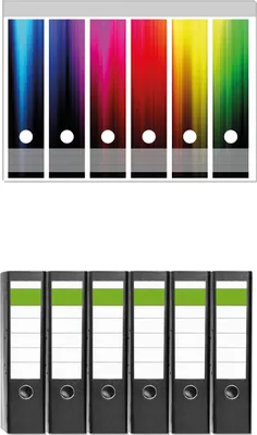 Produktbild von Wallario 6 Stück breite Ordner inkl. Klebeetiketten mit Motive Bunte Regenbogenstreifen auf Schwarz -  Set mit Rückenschildern / Ordnerrücken Stickern