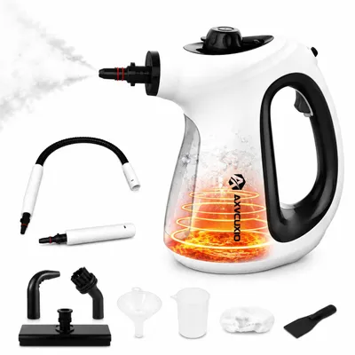 Produktbild von 1300W Dampfreiniger, 9 in 1 Handdampfreiniger mit kraftvollem Dampfdruck, 9 Zubehörteile, 650ml Wassertank, Schnellaufheizung für Fugen, Küche, Bad