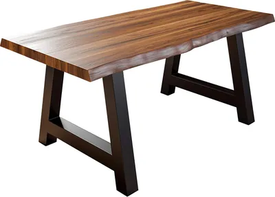 Produktbild von Esszimmertisch 260x100 cm Alicante, Baumkantentisch nussbaumfarben, Akazienholz massiv, A-Gestell aus Metall schwarz