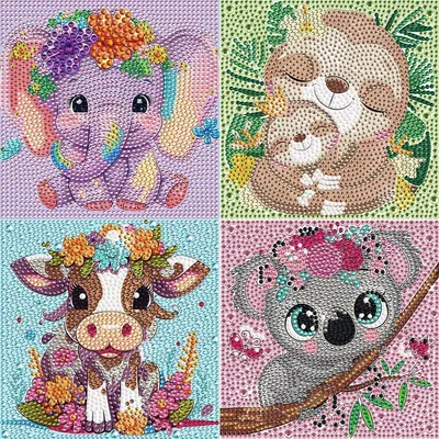 Produktbild von Set von 4 Diamantmalerei 5D DIY, Vollständig Bestickt, Kreatives Bastelset für Kinder und Erwachsene