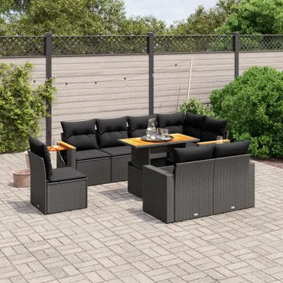 Produktbild von 9-tlg. Garten-Sofagarnitur - mit Kissen Schwarz Poly Rattan - Gartenmöbelset 3273610