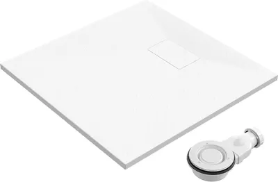 Produktbild von SMC Duschwanne 90x90cm weiß Steinoptik mit Ablaufgarnitur Zuschneidbar Duschtasse Eckduschwanne Brausewanne