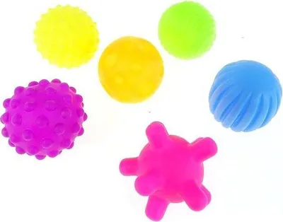 Produktbild von Sensorische Bälle Set 6 Stück mit verschiedenen Oberflächen im Netz 13x13x14 cm