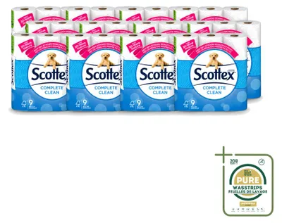 Imagen del producto de 12 rollos de papel higiénico Scottex Complete Clean, de doble capa, pack ahorro - 12 unidades