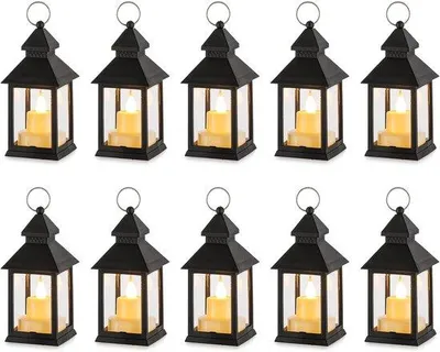 Produktbild von Famanu Mini-Laternen 10 Stück - Flackernde LED-Kerzen - Schwarz - Dekoration für Halloween, Weihnachten, Ramadan und Eid