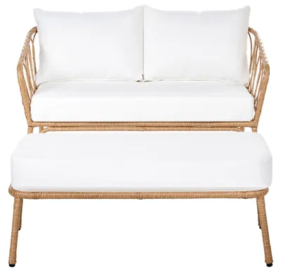 Produktbild von BELIANI Gartensofa mit Bank Hellbraun Polyrattan mit Cremeweißen Auflagen 2-Sitzer Loungemöbel Gartenmöbel