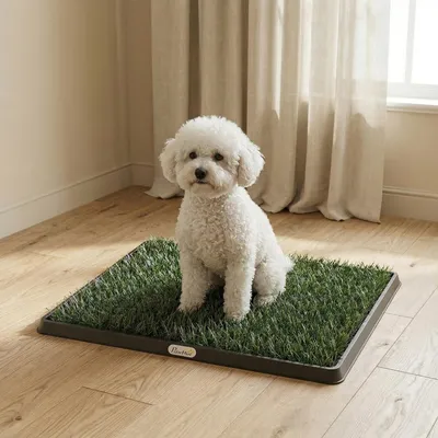 Productafbeelding van Sweiko Hondenwc 63 x 50,5 cm. Hondenwc met 2 wasbare kunstgrasplaten. Geschikt als puppywc voor honden, voor balkon of in huis. Kleur: zwart + groen