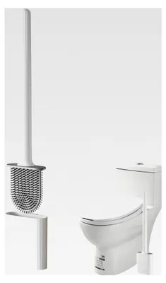 Produktbild von Toilettenbürste aus Silikon mit langem Griff, schnell trocknend, wandmontierbar und stehend für das Badezimmer - Weiß