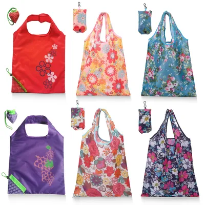 Imagen del producto de Conjunto de bolsas de compra plegables, 6 unidades, de poliéster, en varios colores, para hacer la compra