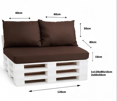 Produktbild von Palettenkissen Set 120 x 80 x 10 cm + 2 x 50 x 40 cm – Sitz- & Rückenkissen, abnehmbare Bezüge, Outdoor geeignet, 3-teilig,Braun