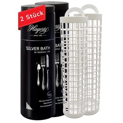 Produktbild von Hagerty Set 2x Silver Bath Silbertauchbad mit Anlaufschutz je 580 ml I Silberputzmittel für Besteck aus Silber & versilbertem Metall inkl. Tauchkorb