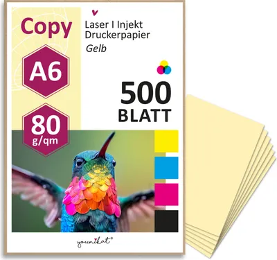 Produktbild von younikat DIN A6 Papier 80 g/m² I 500 Blatt in hell-gelb I Kopierpapier Blanko Rezeptpapier I dv1506