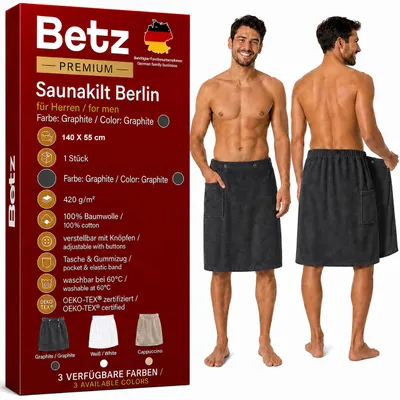 Produktbild von Betz Frottee Saunakilt mit Knöpfen für Herren 100% Baumwolle 420 g/m² - Berlin Farbe Graphit