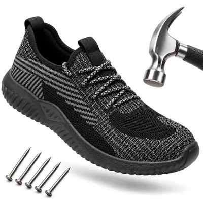Produktbild von Sicherheitsschuhe mit Stahlkappe – leichte Arbeitsschuhe Sneaker, atmungsaktives Mesh, durchtritthemmende Zwischensohle, Grau-Schwarz – Gr. 43