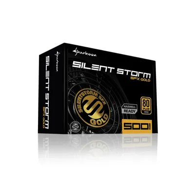 Produktbild von Sharkoon SilentStorm SFX Gold, 500 W, 100 - 240 V, 50 - 60 Hz, 7 A, +12V,+3.3V,+5V,+5Vsb,-12V, 105 W