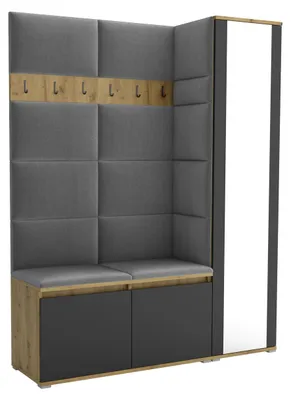 Produktbild von Garderobe LUTON 7 ARTISAN BLACK 33 - Farbe: schwarz, moderne Garderobe 40x145x186 cm, funktionelle Lösung für den Flur, Garderobe, Möbel für den Flur