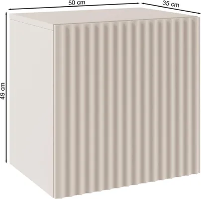A product shot of a nightstand with dimensions indicated.
