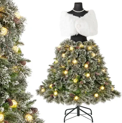 Immagine prodotto di Albero di Natale artificiale - Forma manichino sartoriale - 150 cm - 50 palline luminose a LED - 36 pigne - Rami pieghevoli - Verde