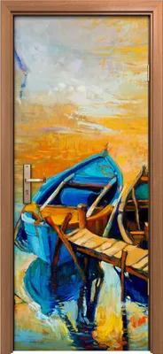 Produktbild von Türposter 80x200 cm Türaufkleber Türtapete Türfolie Klebefolie Boots und Pier Meer Sonnenuntergang