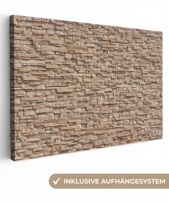 Produktbild von OneMillionCanvasses® - Leinwandbilder - 140x90 cm, Stein - Ziegel - Textur - Beige, Wandbilder Kunstdruck Wanddekoration - Foto auf Leinwand - Gemälde auf Holzrahmen