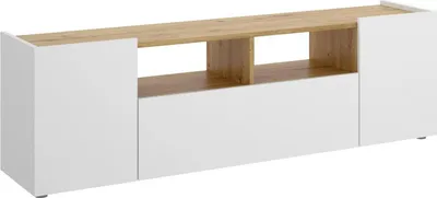 Image de Vulcanon - Meuble TV, 142x35x44h cm Blanc, 2 Étagères