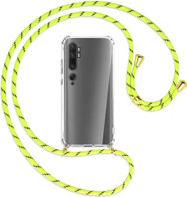 Produktbild von Handykette Backcover-Schutzhülle mit Band (Metall goldfarben) für Xiaomi Mi Note 10 (Pro) - neongelb