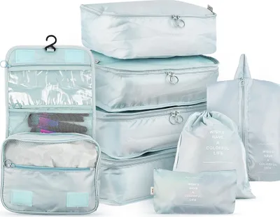 Produktbild von Aufbewahrungstaschen 8-teiliges Set Reise-Organizer Koffer-Verpackungsset Aufbewahrungskoffer Tragbarer Gepaeck-Organizer Kleidung Schuh Tidy Pouch Bag