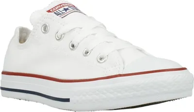 A white Converse Chuck Taylor All Star sneaker is shown from a side angle against a white background.