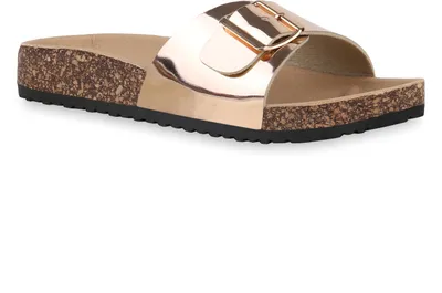 Produktbild von Mytrendshoe Damen Sandalen Pantoletten Sommer Schlappen Hausschuhe 830089, Farbe: Rose Gold, Größe: 38