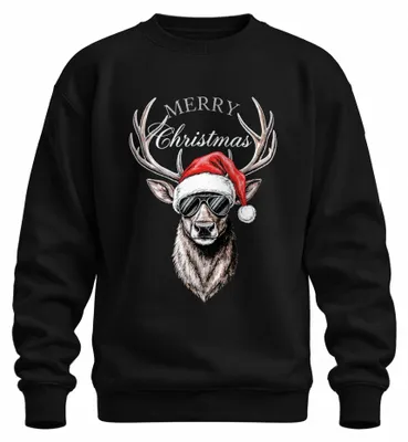 Zdjęcie produktu dla Reindeer Christmas Merry Christmas Santa Hat Sunglasses Uni Bluza Pullover, Czarny, L