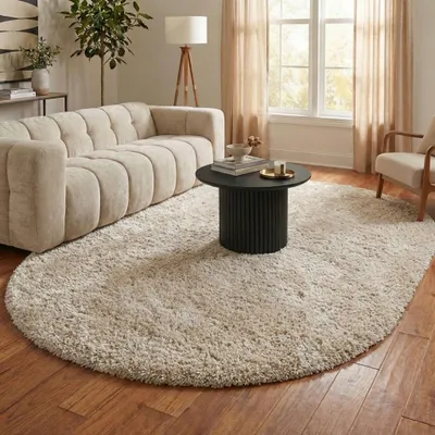 Produktbild von Volero - Shaggy Teppich Oval - Blaze Beige - 160x230 cm - Wohnzimmer, Esszimmer, Schlafzimmer - Klassik, Ländlich, Modern