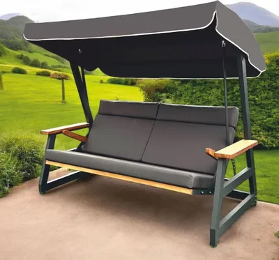 Produktbild von Casa Padrino Luxus Hollywood Schaukel Anthrazit / Braun 226 cm - Garten & Terrassen Möbel