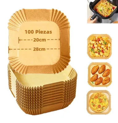 Immagine prodotto di Carta forno per friggitrici ad aria, 100 pezzi, 20 cm, contenitori monouso, antiaderenti, impermeabili, resistenti all'olio