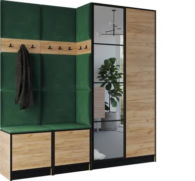 Produktbild von KIER FURNITURE Kleiderschrank EDEN, Schlafzimmer Schrank, Garderobeschrank, Flurschrank Craft Eiche & Grün 211.2x205x39 cm