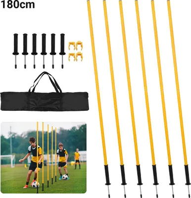 Produktbild von Jayseuw 6x Slalomstangen Fussball 1,8 m sprunghafte Agilität Stangen Agility Trainingsset Gelb