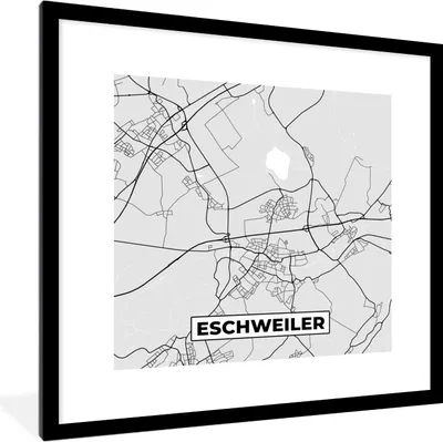 Produktbild von MuchoWow® Gerahmtes Poster Karte - Eschweiler - Deutschland - Karte - Stadtplan 40x40 cm - Poster mit Schwarzem Bilderrahmen Wandposter Rahmen Foto Bilder - Poster - Plakat im Rahmen