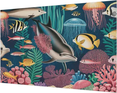 Produktbild von Wandtapete - Dekorative Tapete für Wohnzimmer- Tapetenfolie für Wanddekoration - 104x70 cm - Unterwasserfauna