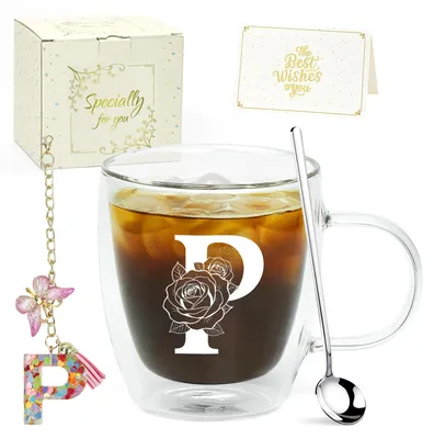 Latte-Glas mit Buchstabe, doppelwandig, 250 ml, personalisiert