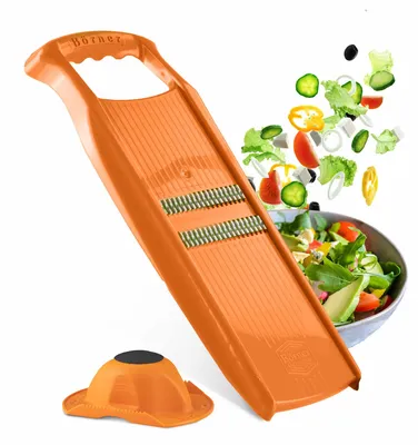 Image de Börner Original Roko Powerline - Coupe-légumes et fruits pour des juliennes fines Set avec porte-fruits, Couleur:Orange