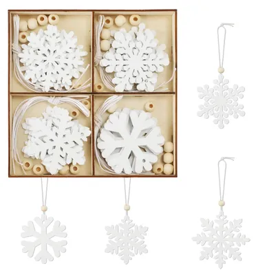 24 Holz-Schneeflocken-Anhänger, 6 cm, Weihnachtsdeko