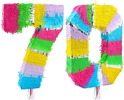 Produktbild von Piñata Zahl 70, bunt pastell, für 70. Geburtstag oder Jubiläum, 50x35x7,5 cm, ungefüllt