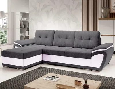 Produktbild von Easy4You ENZO Grau/Weiß Ecksofa L-Form Links 268 x 97 x 157 cm mit Schlaffunktion und Stauraum - Schlafsofa mit Bettkasten - Moderne Wohnzimmermöbel – Stoff: SORO 93 + SOFT 17
