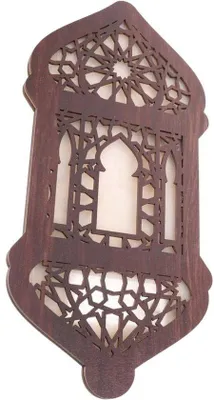 Productafbeelding van Decoratief lantaarnhangbord - Houten Eid-decoratie - Voor een feestelijke sfeer - Met licht - 35 x 17 x 1.5 cm - Houtkleur
